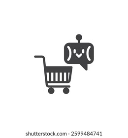 Shopping cart with a chatbot vector icon. filled flat sign for mobile concept and web design. Shopping Assistant glyph icon. Symbol, logo illustration. Vector graphics