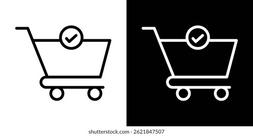Shopping cart check icon concept stroke on white background