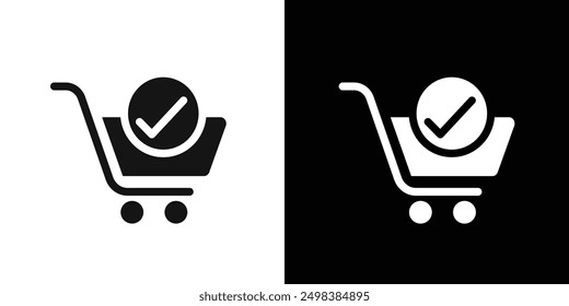 Shopping cart check icon flat line symbol set.