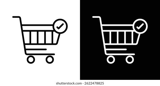 Shopping cart check icon shape graphic simple plain clipart symbol. thin line outline art