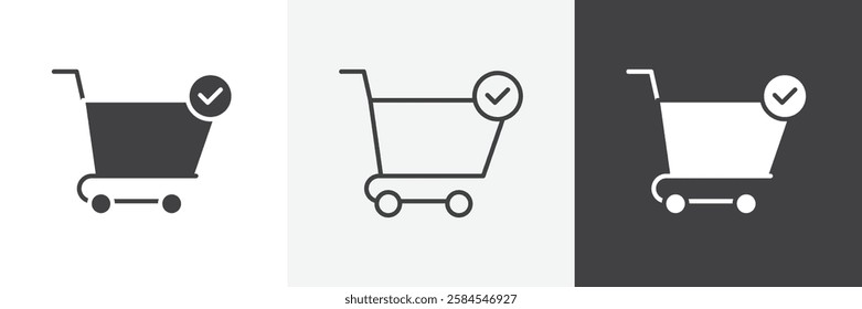 Shopping cart check icons graphics pack vectors.