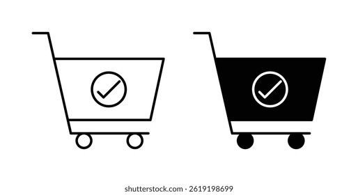Shopping cart check icons set in black colors on white background
