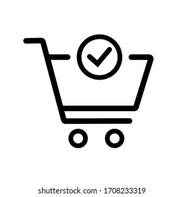 Shopping Cart and Check Mark Icon. Trolley symbol on white background. Vector Illustration.