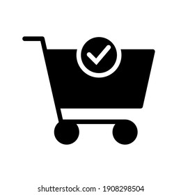 Warenkorb und Markierungssymbol. Einfach solider Stil für Web und App. Trolleysymbol auf weißem Hintergrund. Vektorgrafik. EPS10