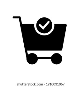Shopping cart and check mark icon. Simple solid style for web and app. Trolley symbol on white background. Vector Illustration. EPS10