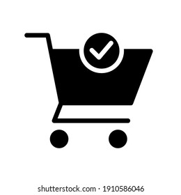 Shopping cart and check mark icon. Simple solid style for web and app. Trolley symbol on white background. Vector Illustration. EPS10