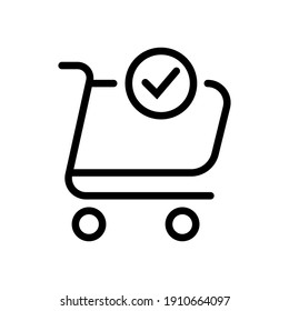 Shopping cart and check mark icon. Simple line style for web and app. Trolley symbol on white background. Vector Illustration. EPS10