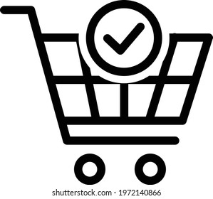 Shopping Cart and Check Mark Icon. Trolley symbol . Vector Illustration.