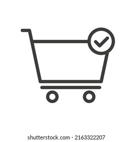 Shopping cart and check mark icon. Symbolic trolley 