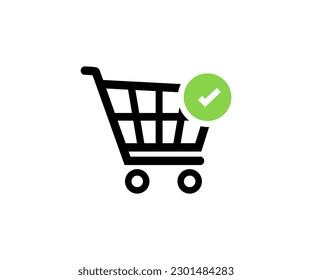 Shopping cart with check mark icon design. Web store shopping cart icon. Internet shop buy logo symbol sign vector design and illustration.