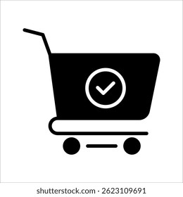 Shopping cart and check mark Icon Symbol isolated white background. vector illustration. color editable.