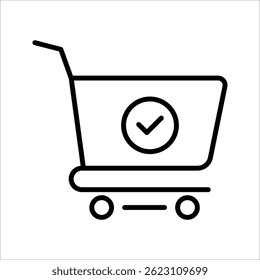 Shopping cart and check mark Icon Symbol isolated white background. vector illustration. color editable.