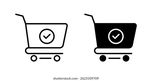 Shopping cart and check mark Icon set.Symbol isolated white background. vector illustration. color editable.