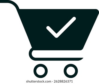 Shopping cart with check mark icon. basket symbol. Buy on market or supermarket. shopping basket
