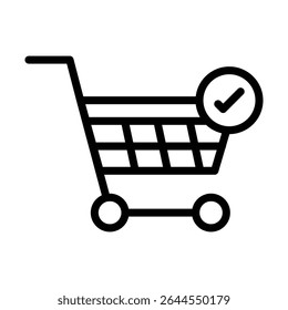 Shopping cart and check mark icon outline set sign