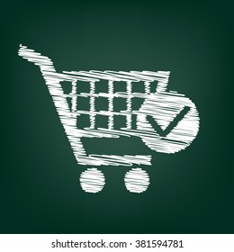 Shopping Cart and Check Mark Icon. Flat style icon with chalk effect