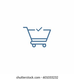 Shopping cart and check mark icon. Confirmed shopping symbol