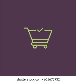Shopping cart and check mark icon. Confirmed shopping symbol