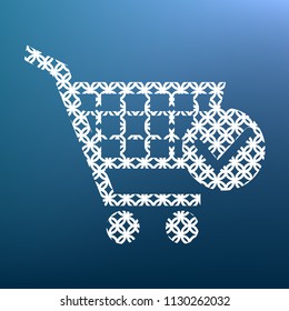 Shopping Cart with Check Mark sign. Vector. White textured icon at lapis lazuli gradient background.