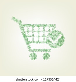 Shopping Cart with Check Mark sign. Vector. Green hexagon rastered icon and noised opacity and size at light green background with central light.
