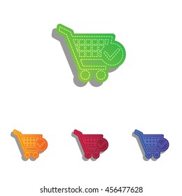 Shopping Cart with Check Mark sign. Colorfull applique icons set.