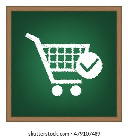 Shopping Cart with Check Mark sign. Flat style black icon on white.