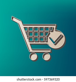 Shopping Cart with Check Mark sign. Vector. Icon printed at 3d on sea color background.