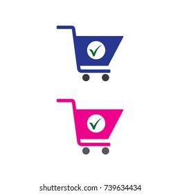 shopping cart with check mark, vector icon