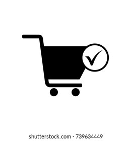 shopping cart with check mark, vector icon