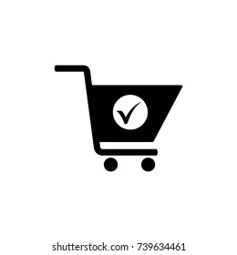 shopping cart with check mark, vector icon