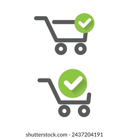 Shopping cart and check nark, icon, vector.