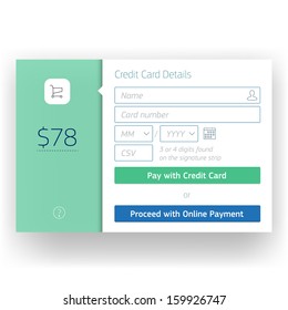 Shopping cart, check out, credit card payment website interface template design. Transparent user interface, ui buttons. 