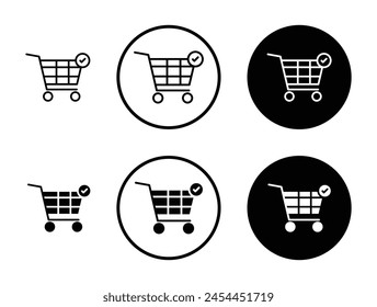 Conjunto de iconos de Vector de control de Carrito de compras. orden colocado icono de línea. compra Botón de confirmación. compra cesta con signo de marca apta para App y Sitios web.