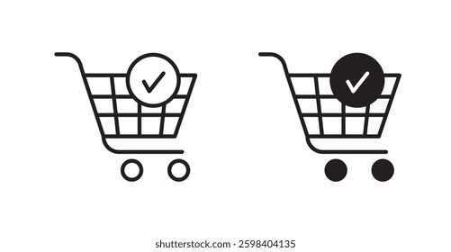 Shopping cart check vector icon set in black color.