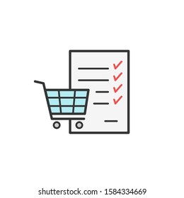 Shopping cart checklist thin line icon. Colored linear vector sign
