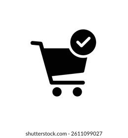 Shopping Cart With Checkmark Icon Represents Order Confirmation Or Success