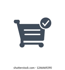 Shopping cart and checkmark Icon. Vector illustration for web site, mobile application.