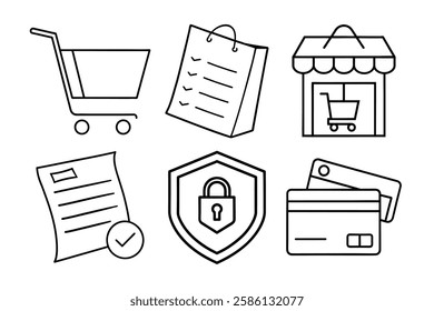 Shopping Cart and Checkout Process vector set