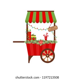 Shopping cart with Christmas gifts. Vector illustration.