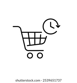 Shopping cart and clock. Quick checkout, express purchase. Limited time offers, sales deals. Pixel perfect, editable stroke icon