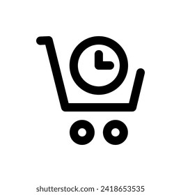 Carro de compras con icono del vector del reloj, diseño plano. Aislado sobre fondo blanco.
