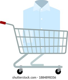 Shopping Cart With Clothes (Shirt) Icon. Flat Color Design. Vector Illustration.