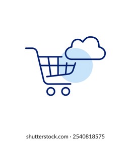 Carrinho de compras e nuvem. Experiência perfeita de compras on-line entre dispositivos. Ícone de vetor perfeito de pixel