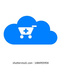 Shopping cart and cloud on white