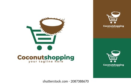 Shopping cart coconut logo design. vector