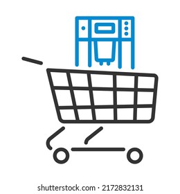 Shopping Cart With Cofee Machine Icon. Editable Bold Outline With Color Fill Design. Vector Illustration.