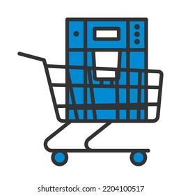 Shopping Cart With Cofee Machine Icon. Editable Bold Outline With Color Fill Design. Vector Illustration.