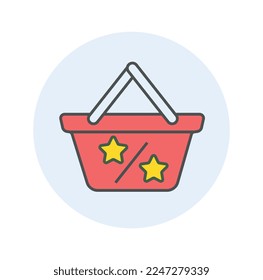 Shopping cart color icon. Advertising and marketing, graphic element for website of online store or market. Delivery of products to home, retail. Discounts and sales. Cartoon flat vector illustration