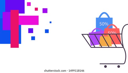 Shopping Cart With Colored, Vector.