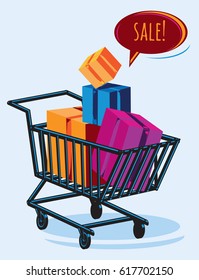 Shopping cart with colorful boxes